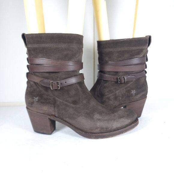 Frye Women's Jane US 8,5B B Strappy Belted Oiled Suede Short Boot Ankle Bootie - Picture 10 of 15